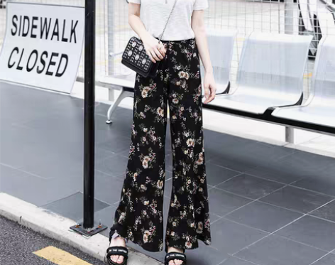 转卖碎花阔腿裤女夏韩版 松紧高腰沙滩大码微...