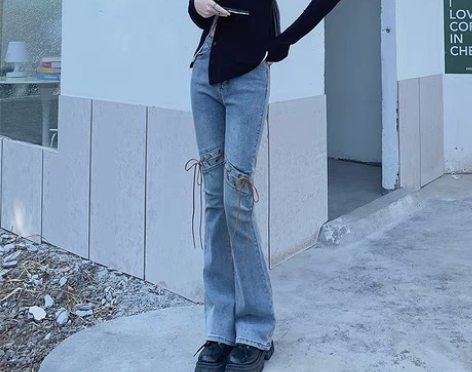 转卖高腰微喇显瘦喇叭裤百搭#显瘦牛仔裤 #...