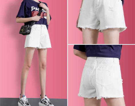 转卖破洞白色牛仔短裤女宽松夏季2021新款...