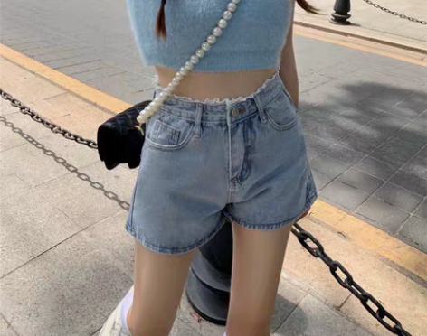 包邮纯欲温柔花边牛仔短裤女2022夏季新款...