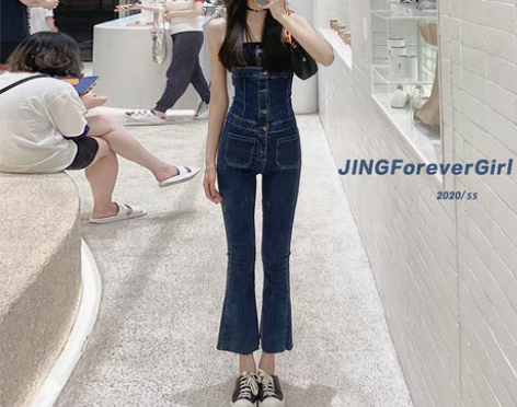 转卖背带牛仔裤女韩版宽松2022春季新款高...