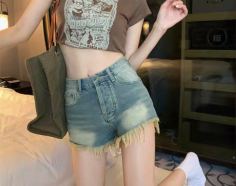 转卖毛边直筒牛仔短裤女夏季薄款小个子百搭高...
