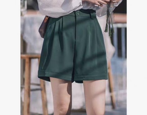 转卖高腰西装短裤女新款百搭卷边垂感A字阔腿...