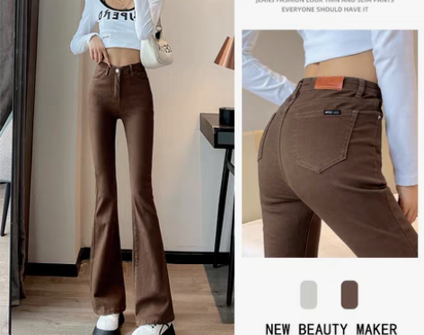 转卖【年货价】米白色微喇牛仔裤女2022秋...