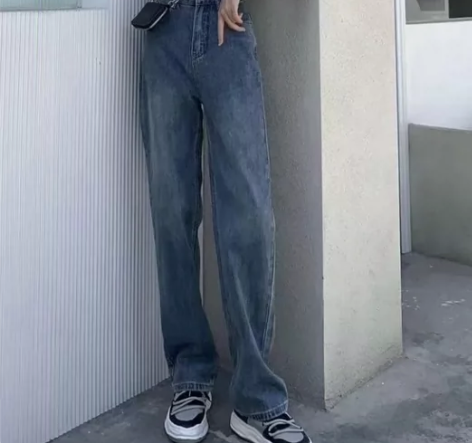 包邮阔腿牛仔裤女宽松秋冬百搭高腰垂感显瘦直...