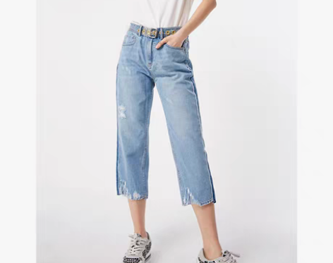 转卖ONLY夏季新款纯棉低腰毛边宽松直筒七...