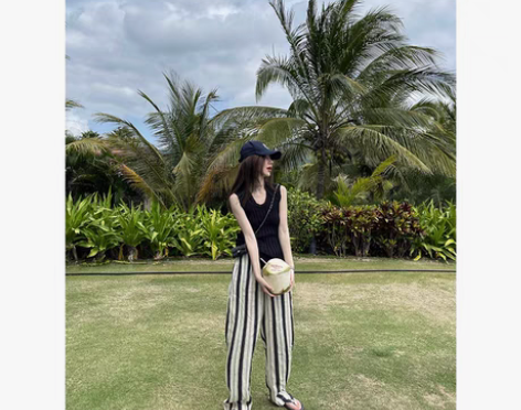 转卖条纹 阔腿裤 冰丝棉麻裤 长裤显瘦 M...