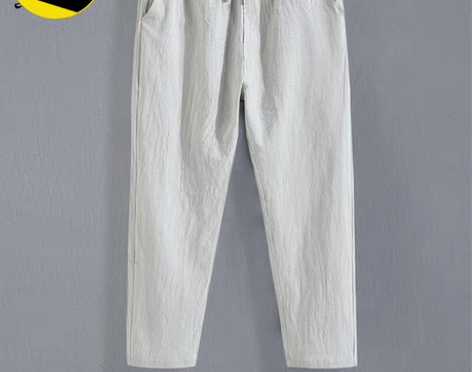 包邮男士夏季亚麻九分裤男宽松直筒休闲裤薄款...