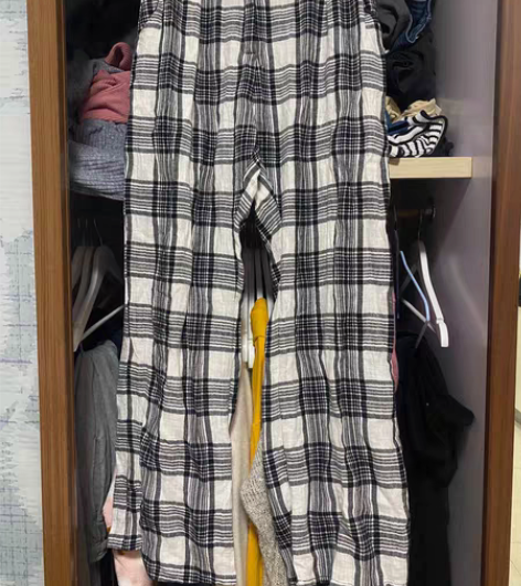 棉麻裤格子裤长裤阔腿裤 尺码M  可以穿春...