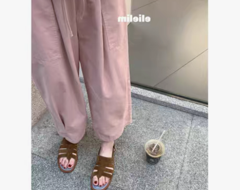 转卖日系棉麻裤女夏季灯笼裤粉色裤子休闲阔腿...