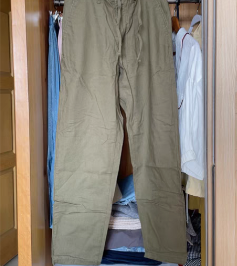 包邮优衣库橄榄绿抽绳棉麻裤，基本全新，15...