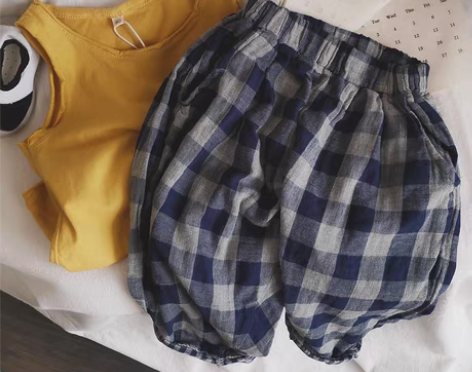 转卖自留 超级好穿 软糯AB面格子儿童棉麻...