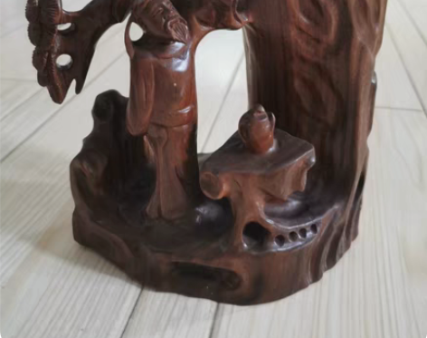 包邮木雕笔筒木雕摆件木雕人物李白醉酒根艺笔...