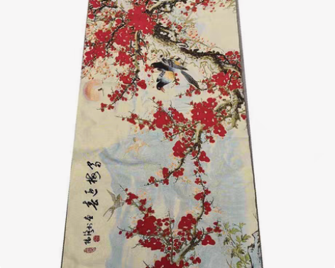包邮古玩织锦画挂画苏绣，刺绣画画心唐卡喜梅...
