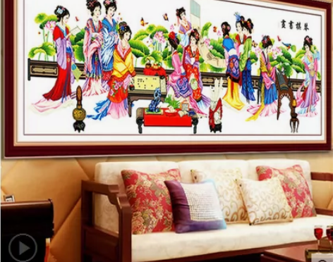 转卖精准印花线绣十字绣琴棋书画十二金钗古代...