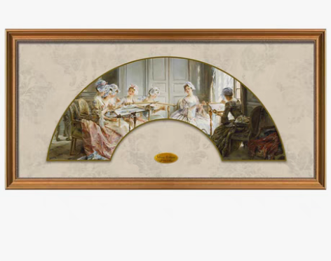 包邮美式轻奢客厅装饰画/复古欧式古典扇面创...