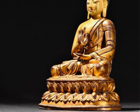 自家珍藏清代铜鎏金造像 规格：高23.3c...