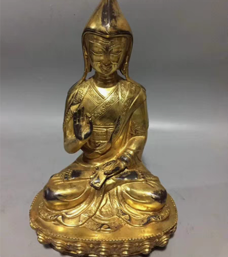 古玩古董收藏回流纯铜鎏金磕巴佛造像一尊尼泊...