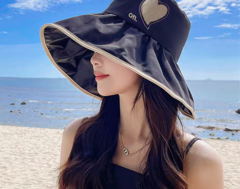 转卖日本uv黑胶防晒帽子渔夫帽女夏季大帽檐...