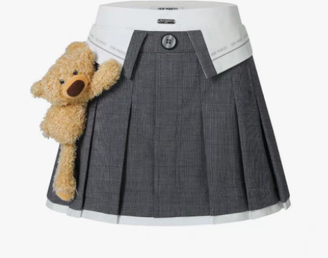 13DEMARZO侧抱立体小熊翻折百褶裙半...