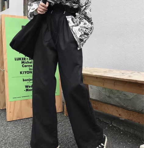 boccalook嘴哥家黑色收腰工装裤。全...