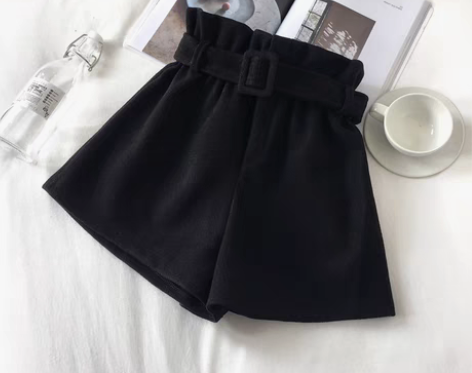 转卖毛呢花苞裤子女外穿靴裤毛呢阔腿短裤秋冬...