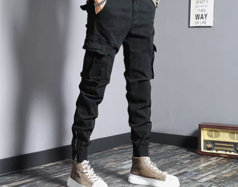 转卖秋冬新款宽松束脚工装裤男士潮牌修身美式...