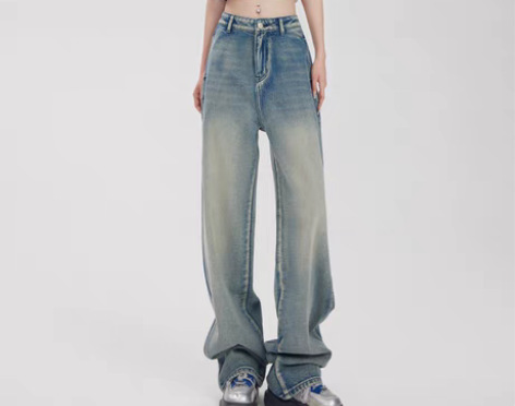 转卖【上新价】启遇高腰牛仔裤女直筒宽松显瘦...