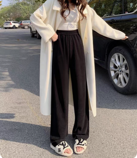 转卖垂感阔腿裤女高腰夏季黄色雪纺冰丝直筒裤...