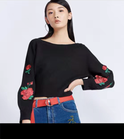 包邮百家好 黑色毛衣 袖子上花色图案被我拆...