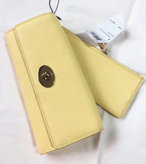 Coach 真皮女士搭扣字母长款钱包手拿包...