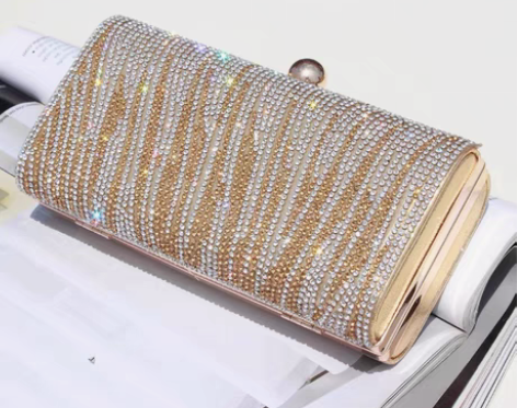 包邮女士时尚欧美镶钻晚宴包 高档pu皮手抓...