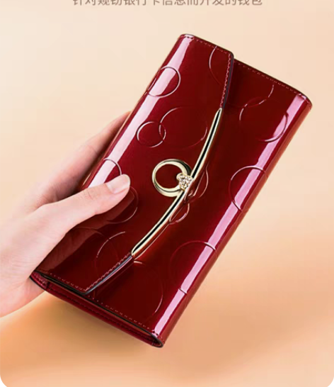 包邮高档真皮防盗刷女士钱包手拿包 牛皮材质...