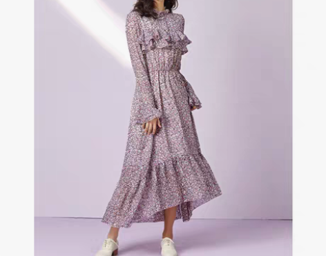 转卖【年货价】拉夏贝尔中长款小碎花雪纺年会...