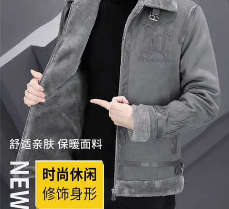 包邮啄木鸟新款鹿皮绒皮夹克男皮毛一体韩版加...