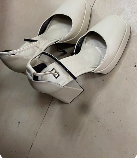 直发ZARA女鞋2023春季新品淡米黄色防...