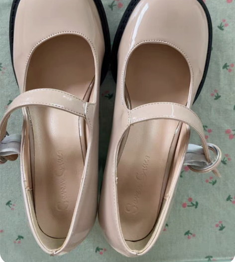 包邮藕粉色玛丽珍鞋女春秋气质圆头粗跟一字扣...