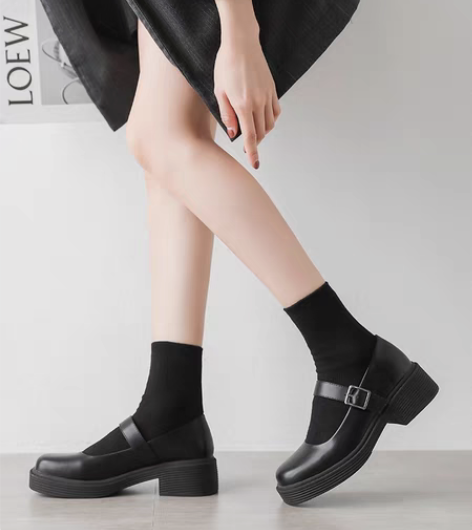 方头粗跟 4.5cm增高 jk制服玛丽珍鞋...