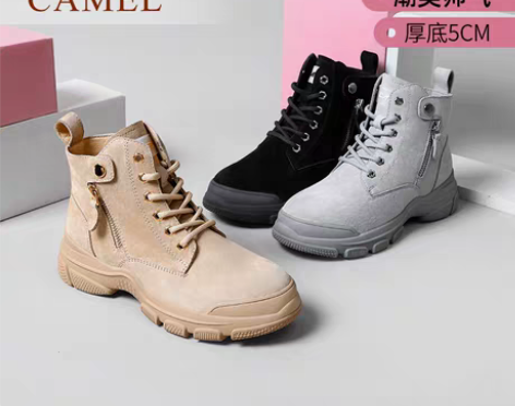 转卖骆驼女鞋2020年冬新款反绒真皮内增高...