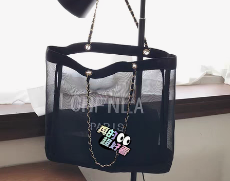 转卖新款潮夏季网纱大包链条手提包大容量女网...