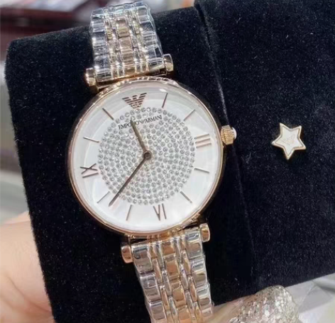 包邮Armani阿玛尼满天星手表女玫瑰金镶...