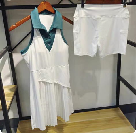 包邮白色网球连衣裙，面料微弹，速干透气，有...