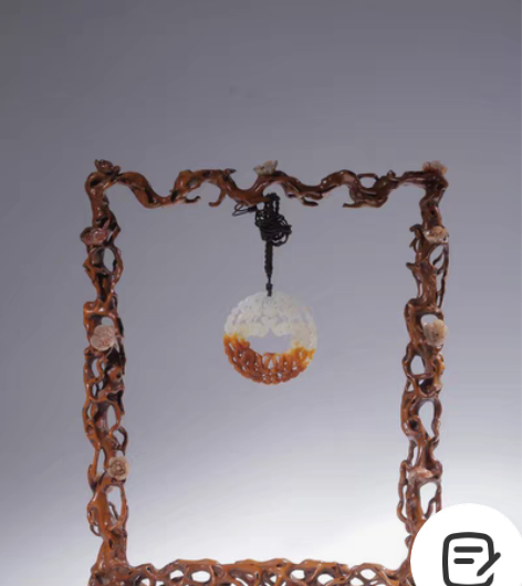 民国 黄杨木嵌寿山石梅花毛笔架 尺寸：高3...