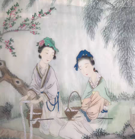 包邮臧建彪仕女画作品绢本六尺横坡    潘...