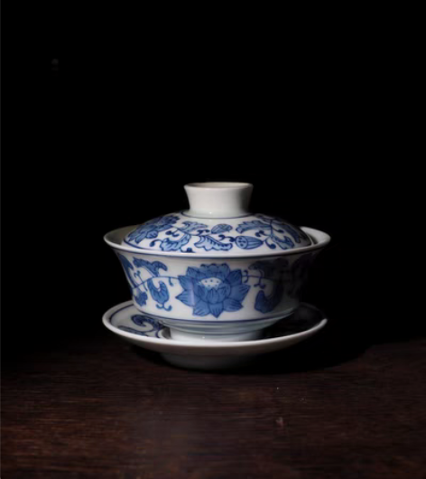 以前的老库存，青花手绘老茶碗，高温烧制，全...