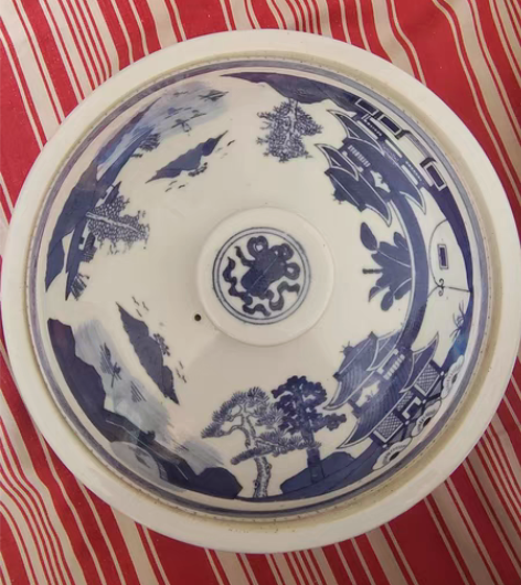 包邮出口创汇时期老瓷器青花山水亭台楼阁人物...