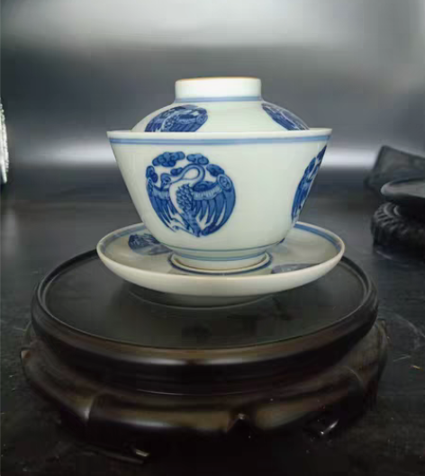 包邮青花手绘三才碗：盖碗杯 品相如图 宝贝...