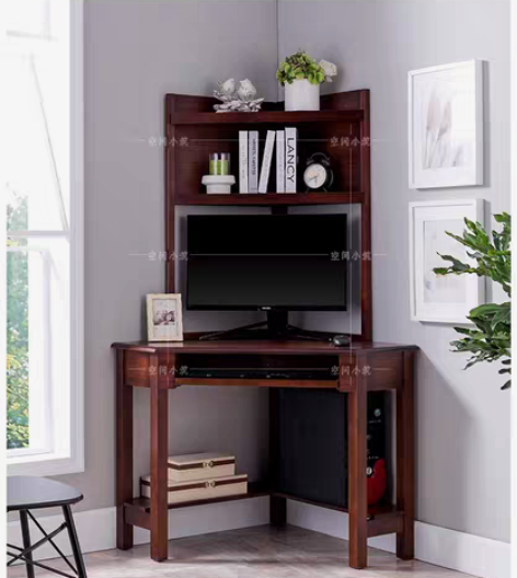 转角书桌书架组合简约拐角台式电脑桌墙角实木...