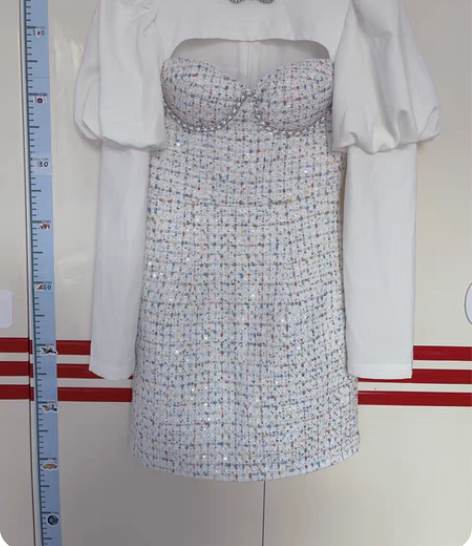 法式减龄纯欲气质拼接款假两件编织粗花呢连衣...