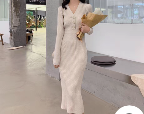 包邮秋冬季针织连衣裙女2021新款过膝长包...